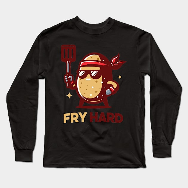 Fry Hard | Cute Potato Puns for Try Hard | Funny Potato with a confident pose Long Sleeve T-Shirt by Nora Liak